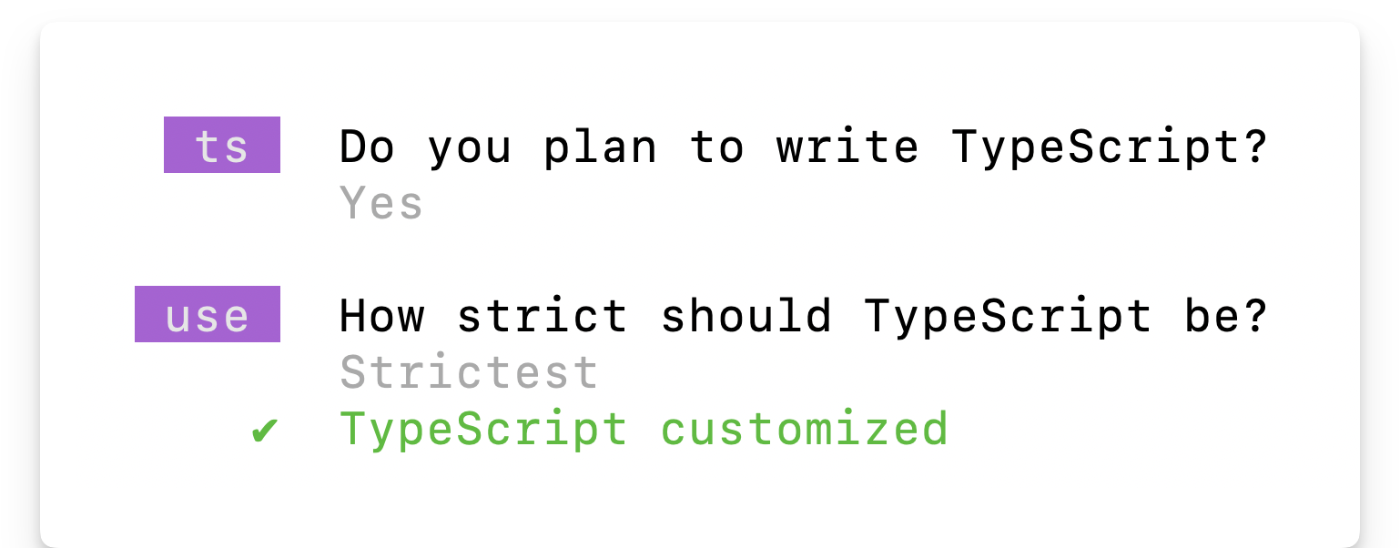 Choosing TypeScript in the CLI prompt.