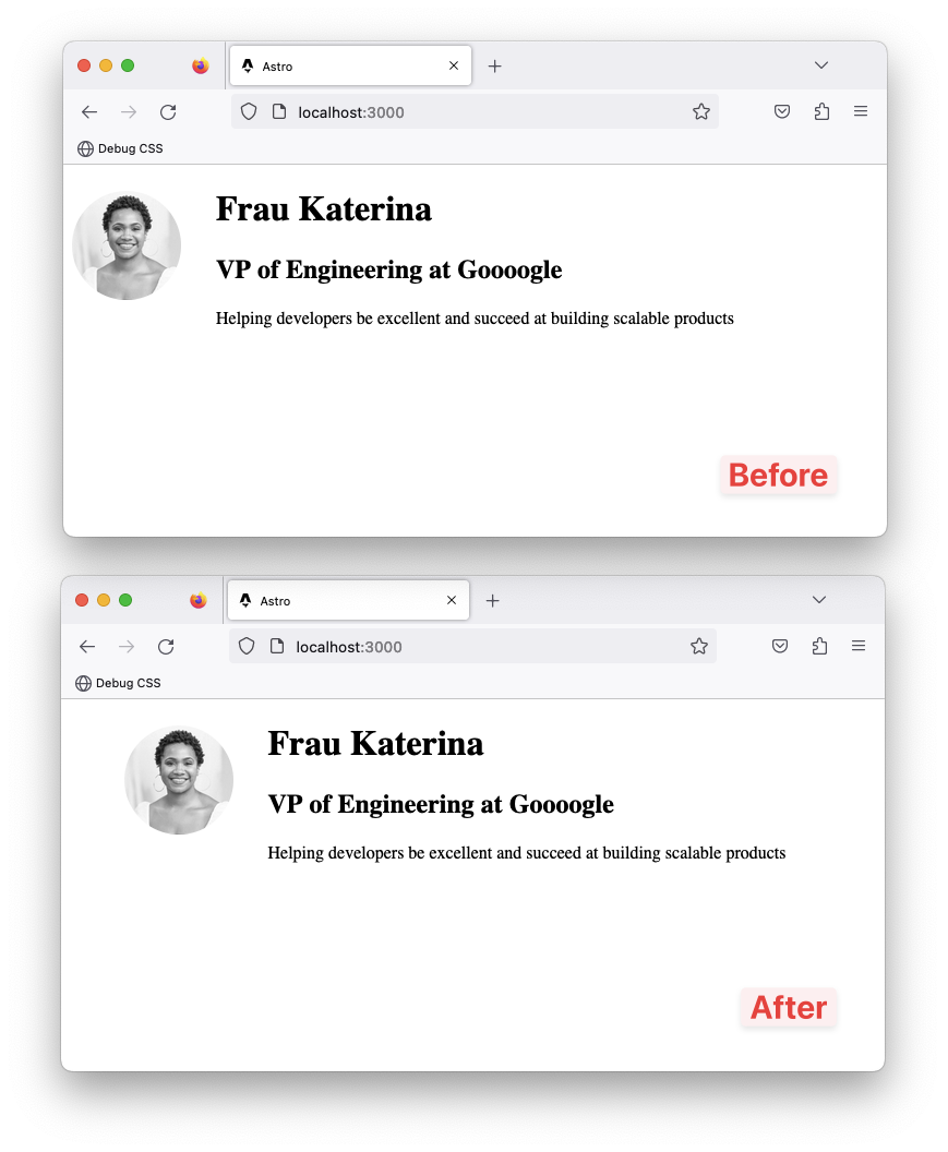 A comparison of the changes before and after the layout component style.