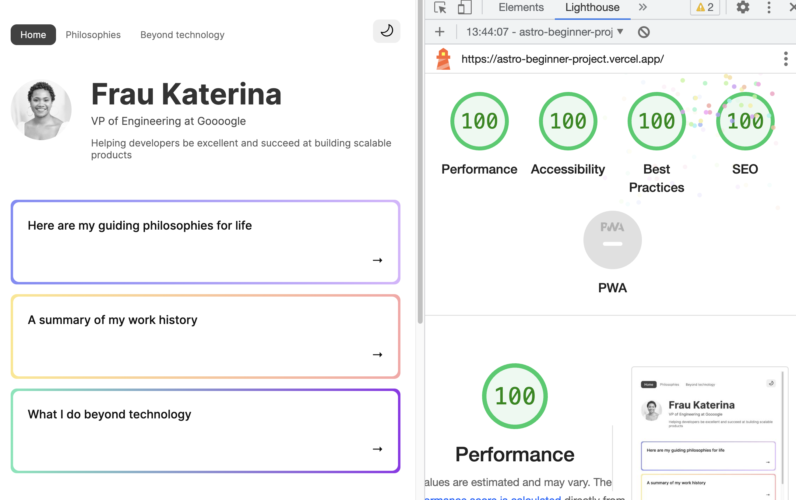 Lighthouse 100% scores.