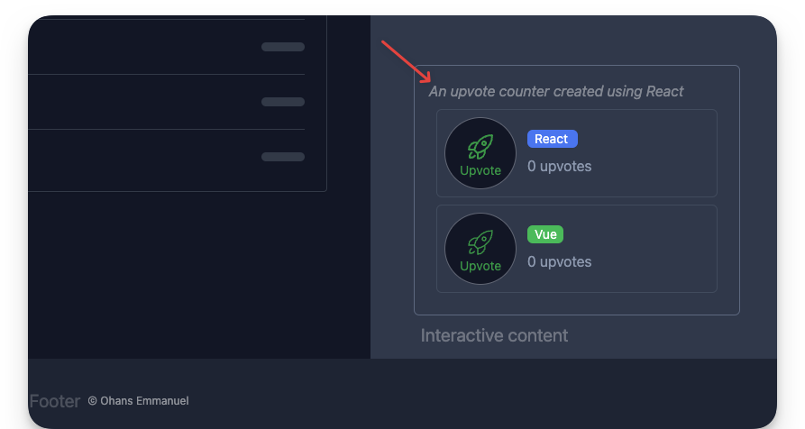 Rendering the React component child element.