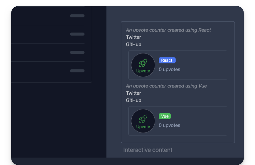 Rendering the React and Vue component children elements.