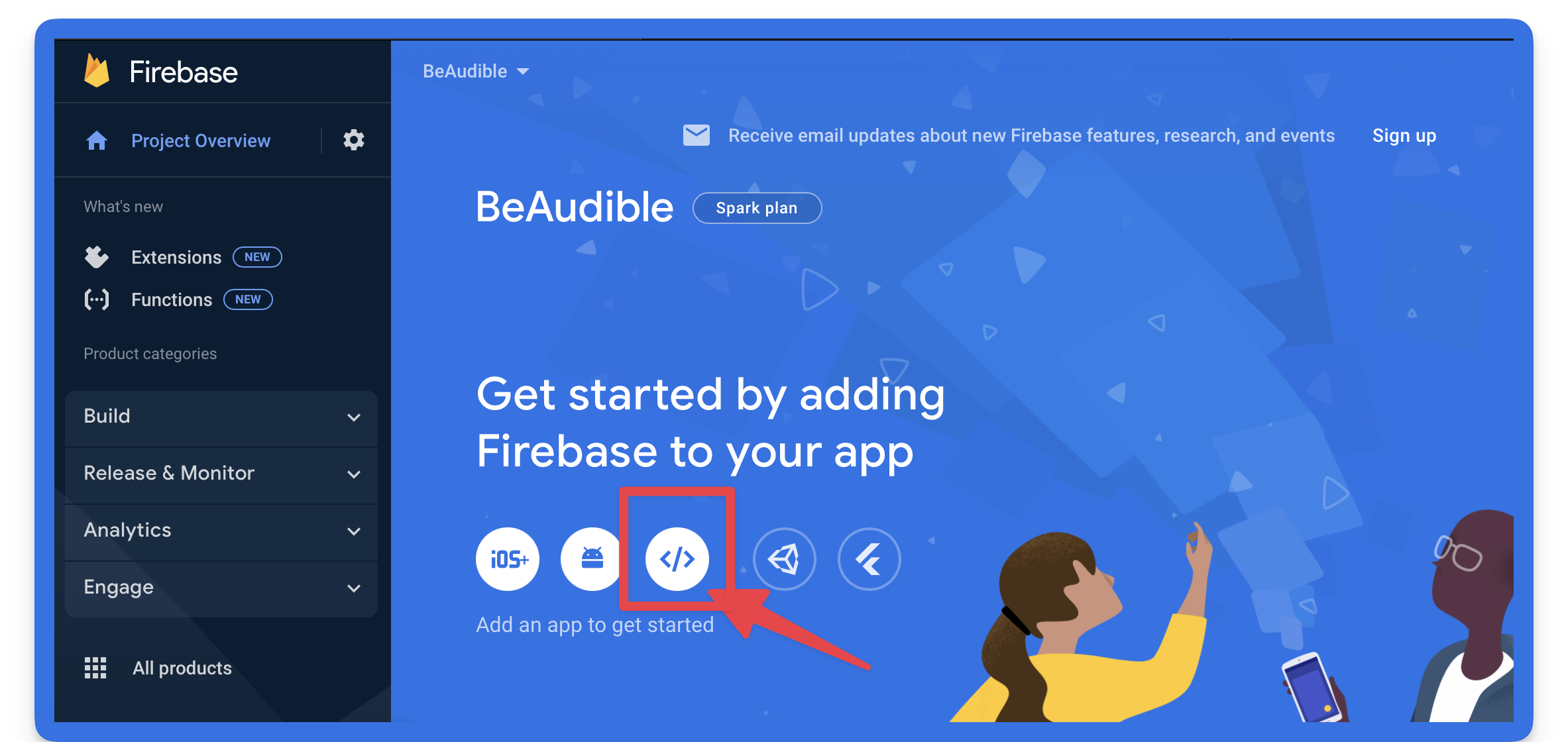 Adding a web application to the Firebase project