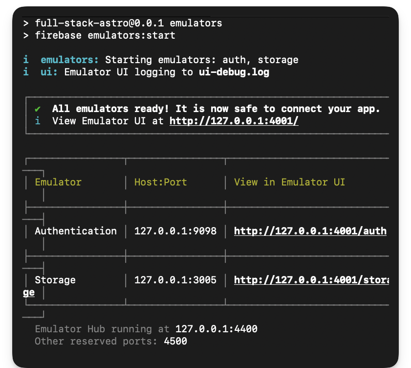 Starting the Firebase emulators