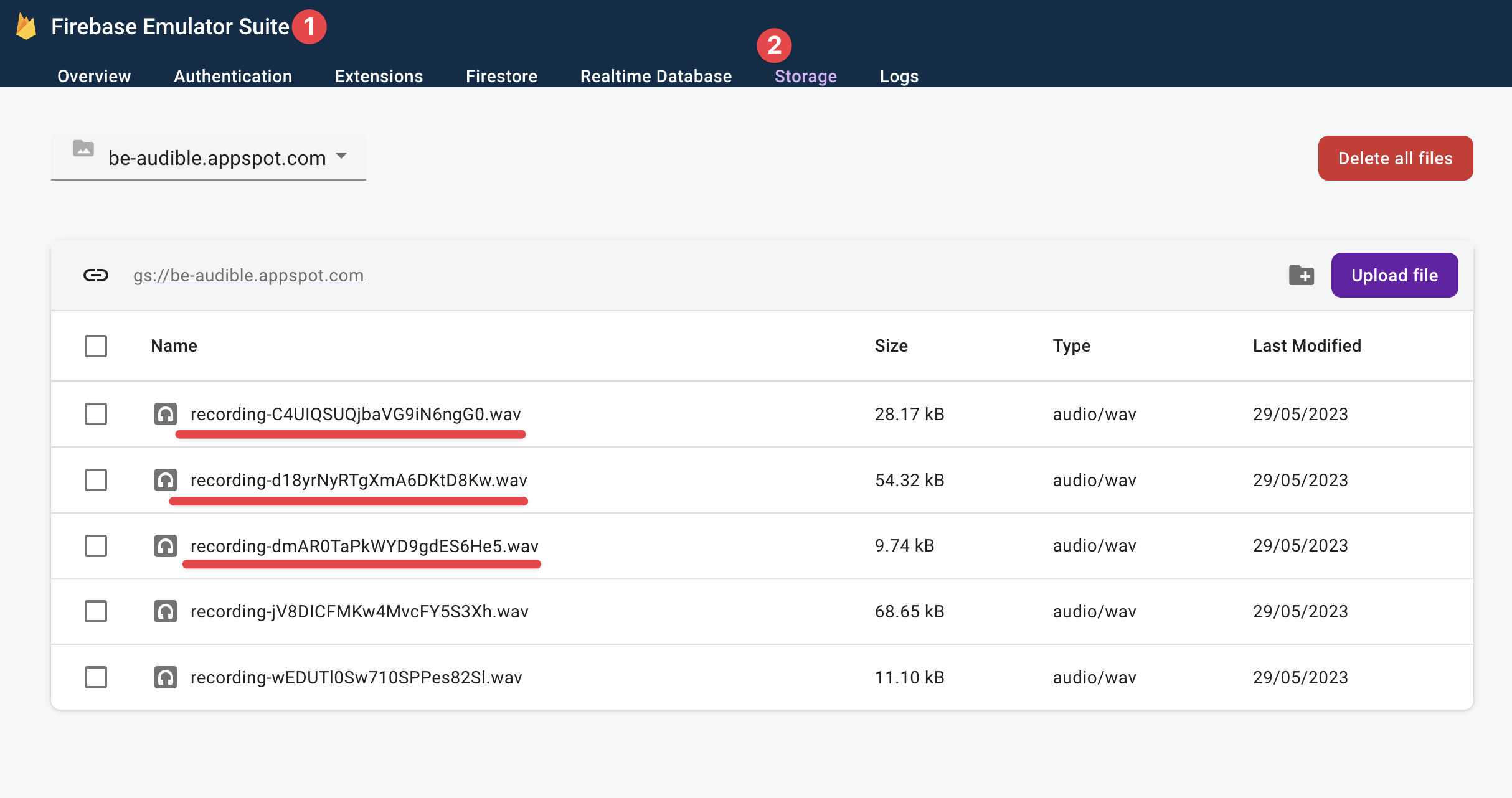 Viewing saved recordings in the Firebase emulator