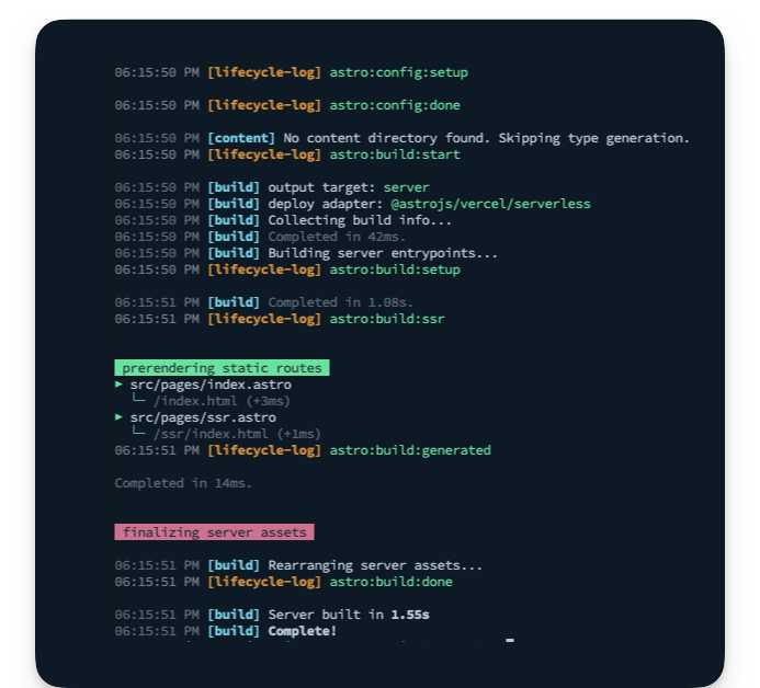 The entire hook lifecycle logged